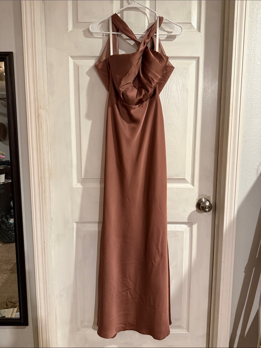 Satin Twist Neckline Maxi Dress in dusty rose